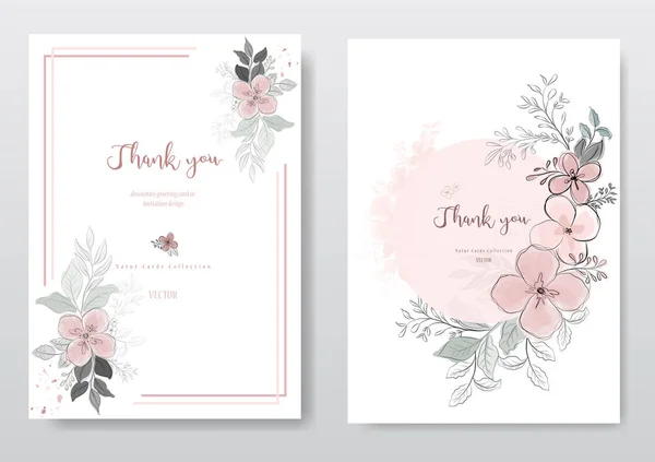 Σετ Από Όμορφο Ροζ Λουλούδι Μαύρη Κάρτα Γραμμής Διακοσμητικό Floral — Διανυσματικό Αρχείο