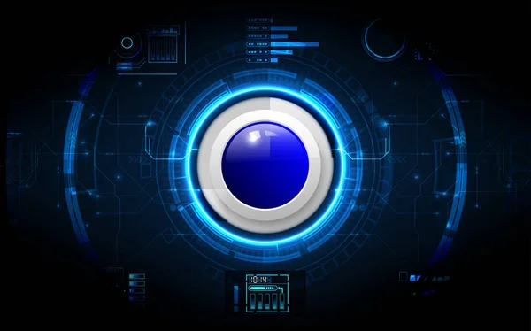 抽象的な技術の背景に現実的な円の青いボタン — ストックベクタ