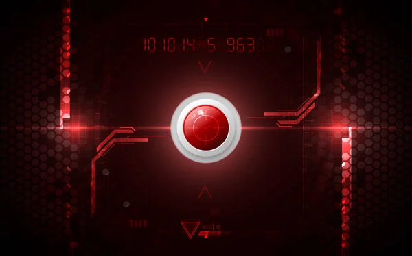 Realistické Červené Kruhové Tlačítko Abstraktním Technologickém Pozadí Počítač Digitální Komunikace — Stockový vektor
