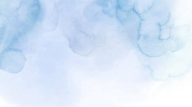 Soyut açık mavi suluboya arka plan için elle boyanmış. Arkaplan, başlık, broşür, poster, kart, kapak veya afiş dekoratif tasarımında bir element olarak kullanılan lekeli sanatsal vektör.