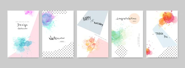 Colorful Watercolor Splash Hand Painted Cute Card Set Suitable Use — Stock Vector