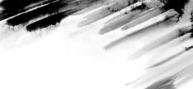 Dokular için soyut siyah suluboya fırça darbesi. Başlık, broşür, poster, kart, kapak ya da afiş dekoratif tasarımında bir element olarak kullanılan lekeli sanatsal vektör.