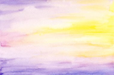 Bulutlu gökyüzü suluboya arkaplanı ve el boyası renginde pastel renkler. Tasarım, tebrik kartları, duvar sanatı, dijital kağıt veya rüya gibi ve barışçıl görsel projeler için ideal.