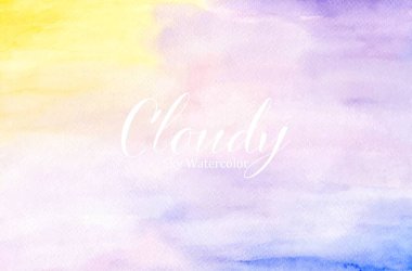 Bulutlu gökyüzü suluboya arkaplanı ve el boyası renginde pastel renkler. Tasarım, tebrik kartları, duvar sanatı, dijital kağıt veya rüya gibi ve barışçıl görsel projeler için ideal.