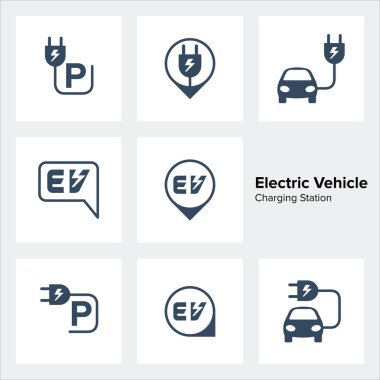 Elektrikli araç şarj istasyonu Icons Set, vektör çizim