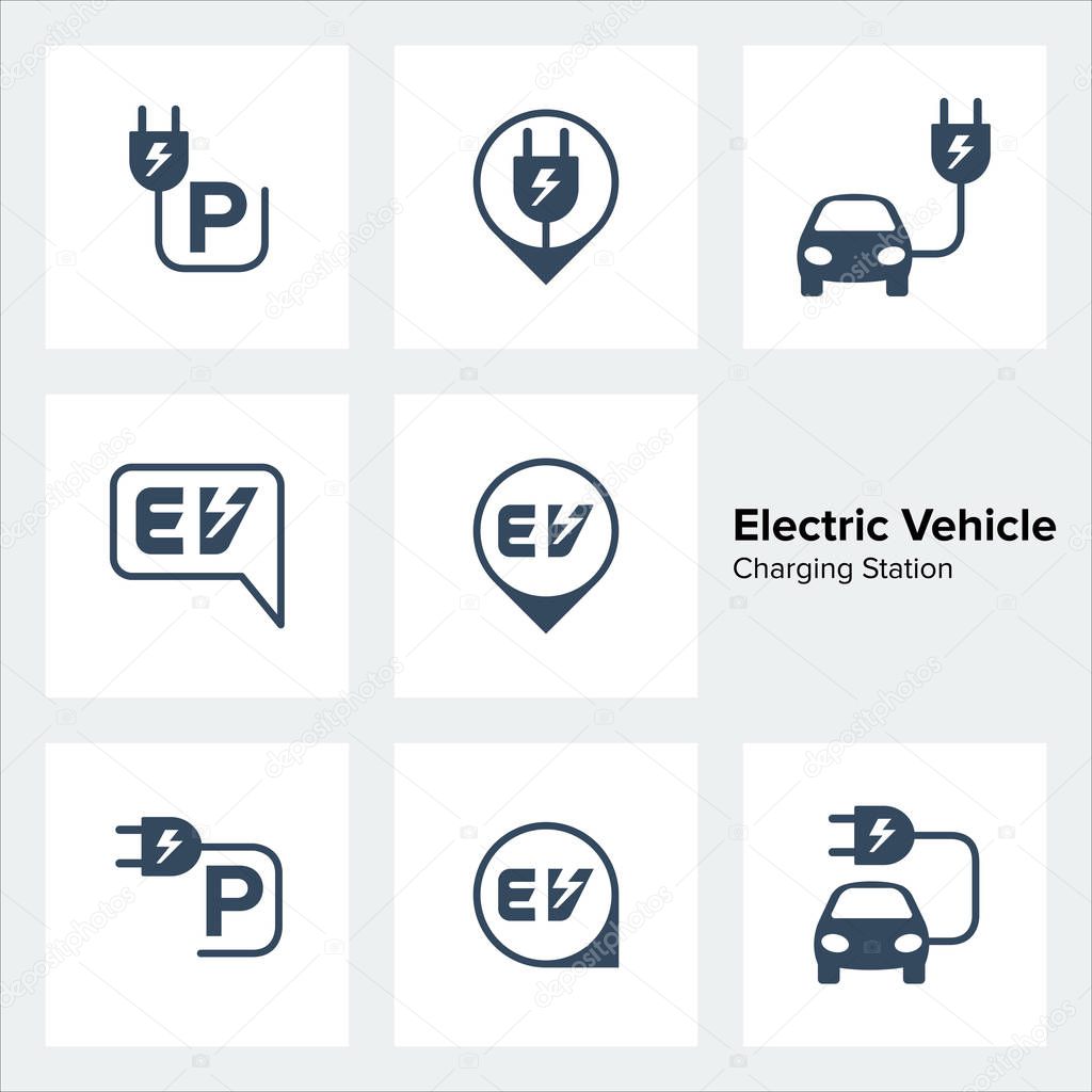 Electric Vehicle Charging Station Icons Set, Vector illustration