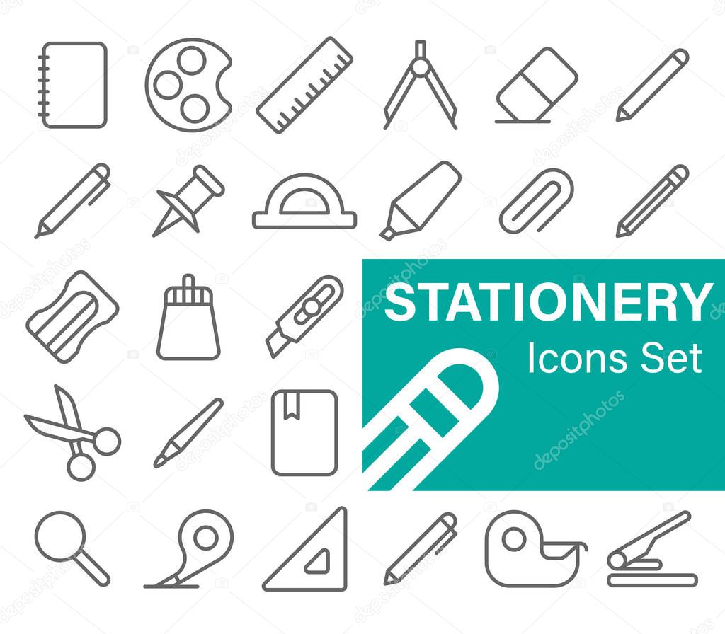 Stationery icons set.Outline Style, Vector illustration.
