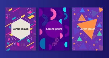 Memphis stili kapaklar geometrik şekiller ve desenlerle ayarlandı