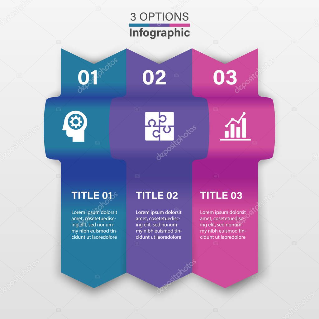 Three Infographic Elements Ribbons Arrows Isolated on White Back