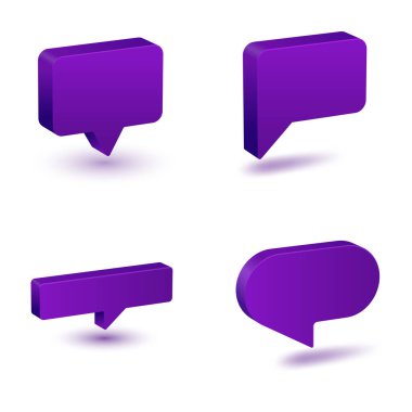 Beyaz arkaplanda boş ve boş üç boyutlu komik konuşma baloncukları. Vektör illüstrasyonu.