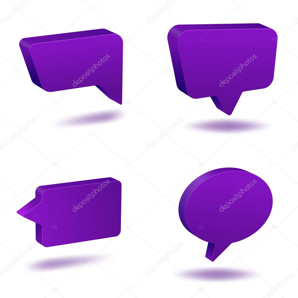 Empty and blank 3d comic speech bubbles set on white background. Vector illustration.
