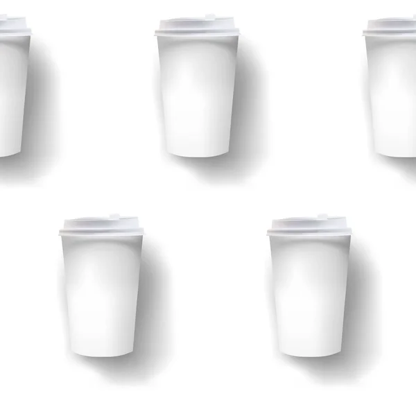 Bebidas mano dibujado vector inconsútil café fondo, tazas de cartón textura — Vector de stock