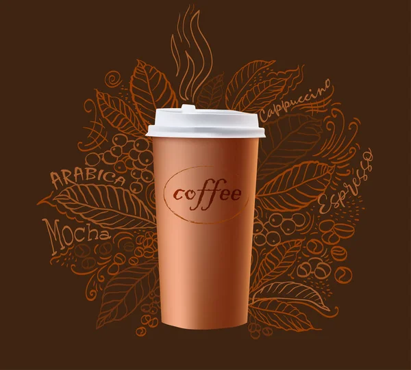 Vektor Tasse Kaffeepapier Hand-Zeichnung floralen Ornament Hintergrund — Stockvektor