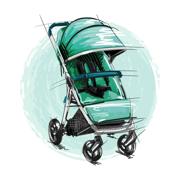 Cartoon baby wandelwagen vector illustratie. Meisje Perambulator. Jongen kinderwagen. — Stockvector