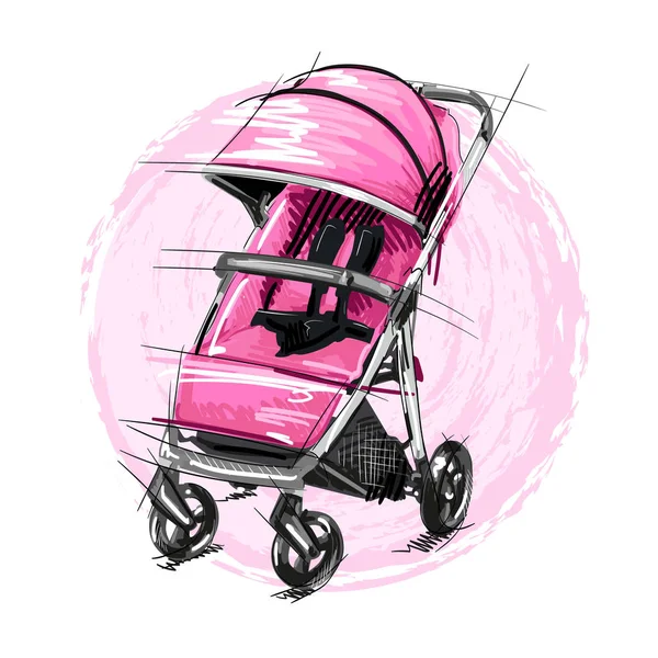 Cartoon baby wandelwagen vector illustratie. Meisje Perambulator. — Stockvector