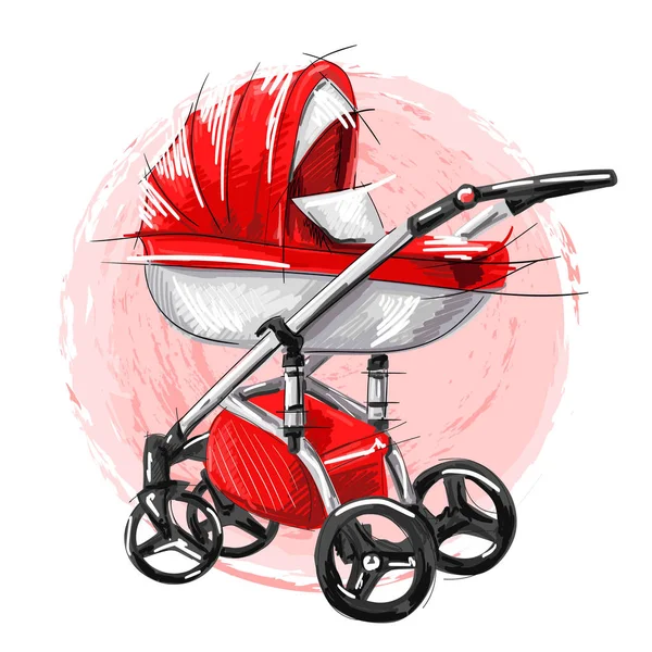 Cartoon baby wandelwagen vector illustratie. Meisje Perambulator. Jongen kinderwagen. — Stockvector
