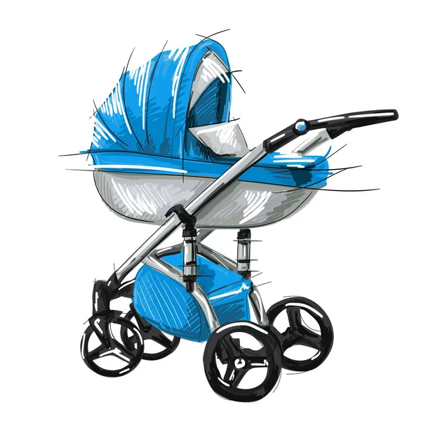 Cartoon baby wandelwagen vector illustratie. Meisje Perambulator. Jongen kinderwagen. — Stockvector