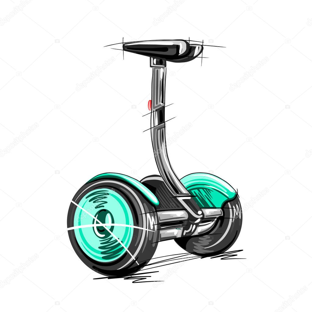 vector illustration of electric scooter with self-balancing scooter transport