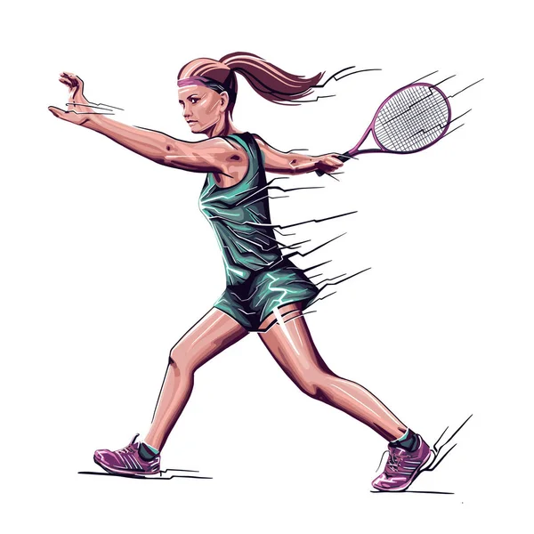 युवा सुंदर लड़की अपने हाथ में एक रैकेट के साथ टेनिस खिलाड़ी . — स्टॉक वेक्टर
