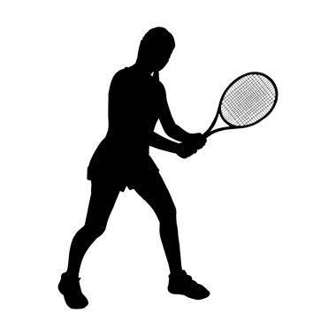 elinde bir raket ile tenis oyuncusu. Siluet siyah gölge