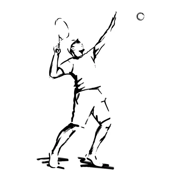 Homme joueur de tennis silhouette vectorielle isolé sur fond blanc . — Image vectorielle