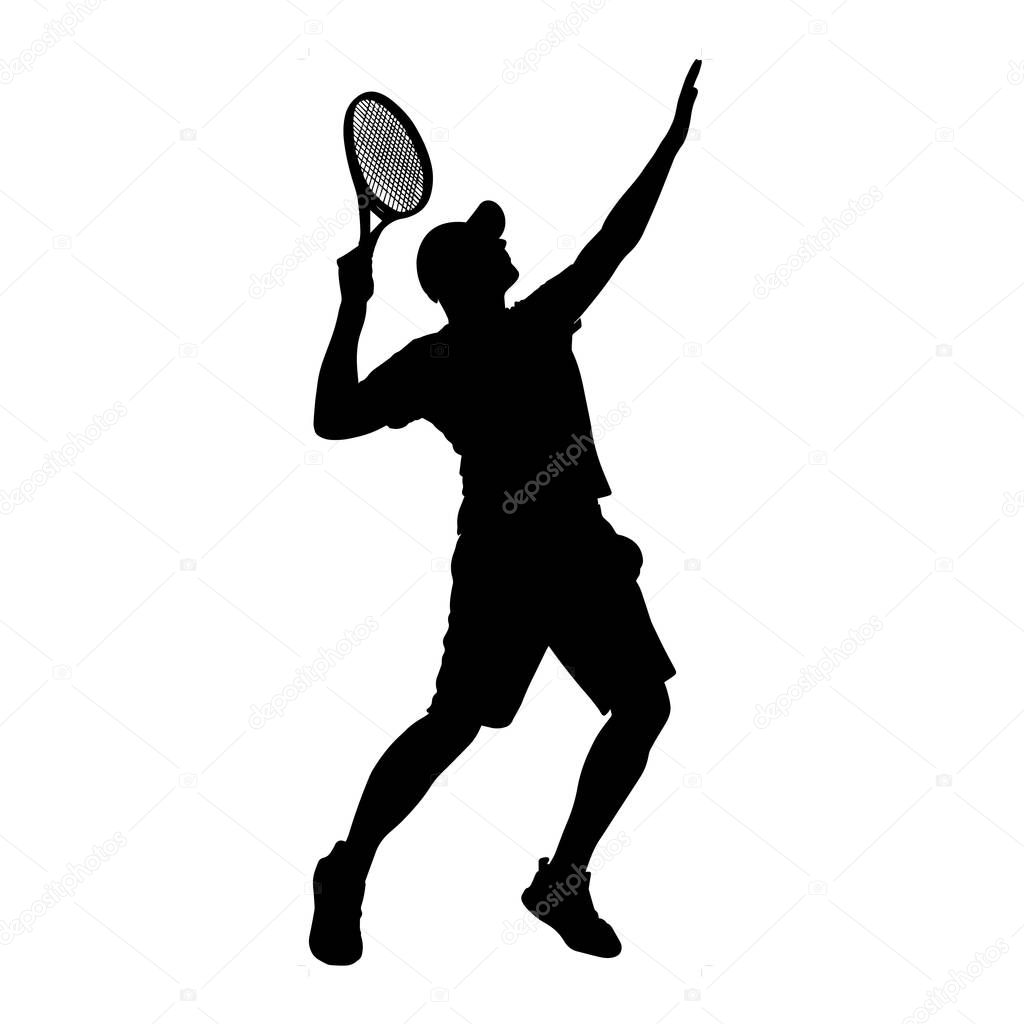 Man tennis player vector silhouette isolated on white background.