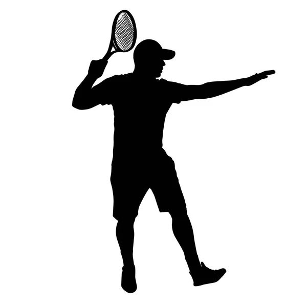Mann Tennisspieler Vektor Silhouette isoliert auf weißem Hintergrund. — Stockvektor