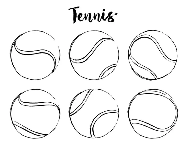 Ensemble de coups de pinceau tirés à la main balle de tennis — Image vectorielle