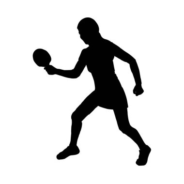 kız tenis masası, raket kılıç grev, beyaz arka plan üzerinde ssilhouette siyah