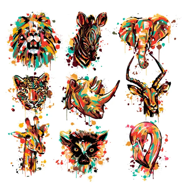 African animal lemur elephant leopard giraffe lion Flamingo antelope and Zebra Vector Graphics