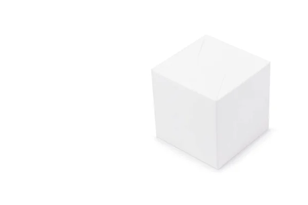 Una Caja Cartón Blanco Sobre Fondo Blanco Derecha Una Maqueta — Foto de Stock