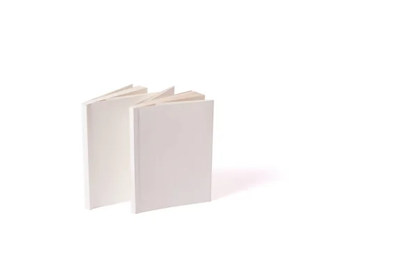 Twee Kleine Witte Paperbacks Staan Een Wit Oppervlak Aan Linkerkant — Stockfoto