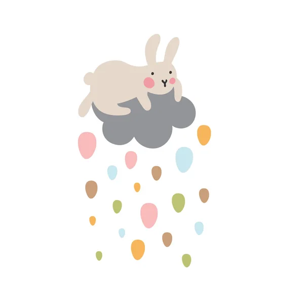 Adventures of Easter bunnies, who are looking for and hiding holiday eggs. Easter design elements in minimalistic vector style. Illustrations for kids. — Stock Photo, Image