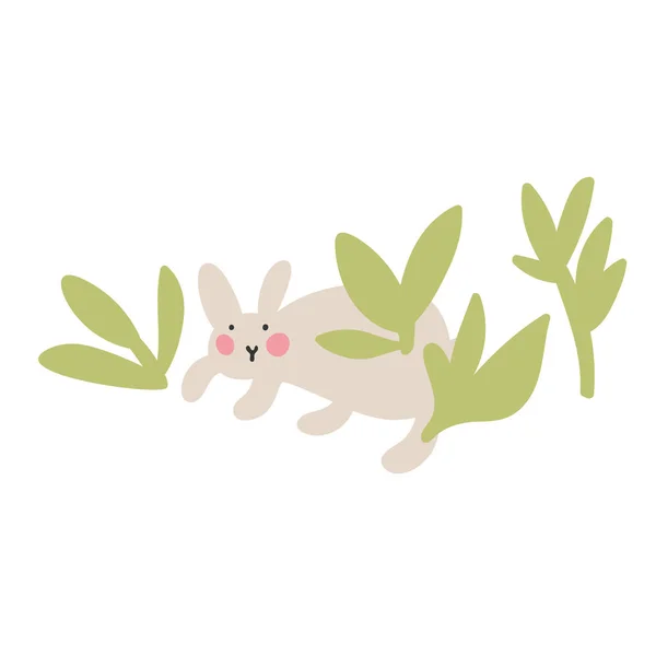 Adventures of Easter bunnies, who are looking for and hiding holiday eggs. Easter design elements in minimalistic vector style. Illustrations for kids. — Stock Photo, Image