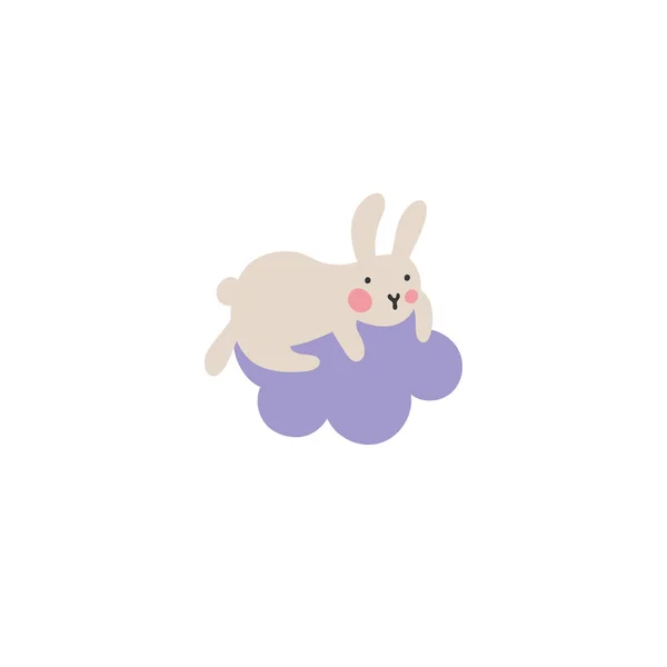 Adventures of Easter bunniesCute little hare climbed onto a purple cloud and doesn't know how to get out of there. Who will help the kid find his way down — Stock Photo, Image