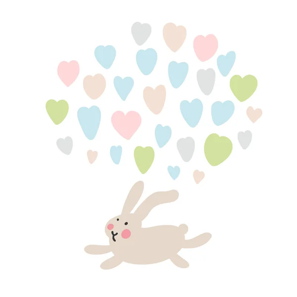 Aventuras de conejitos de Pascua, que están buscando y escondiendo huevos de vacaciones. Elementos de diseño de Pascua en estilo vectorial minimalista. Ilustraciones para niños . — Foto de Stock
