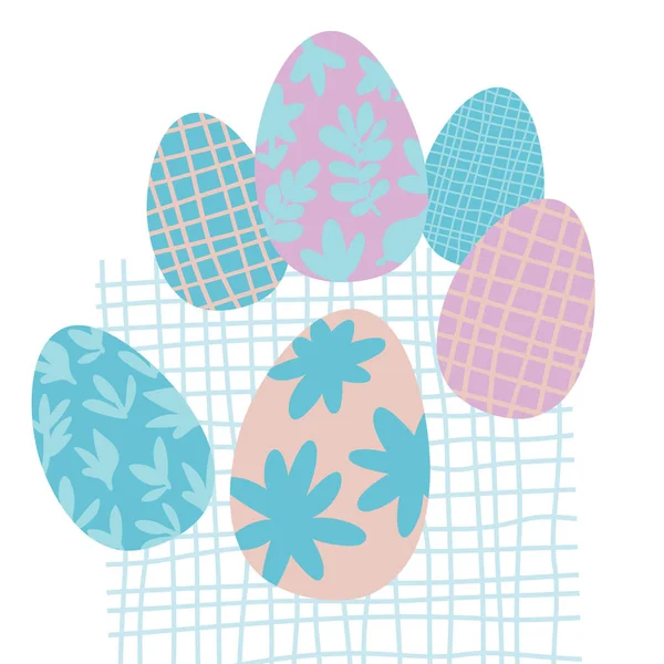 Colorido Easter Eggs Doodle Set Decorações. Flores da Primavera. Cores brilhantes. Ótimo para cartão postal, tecido, ideias de férias — Fotografia de Stock