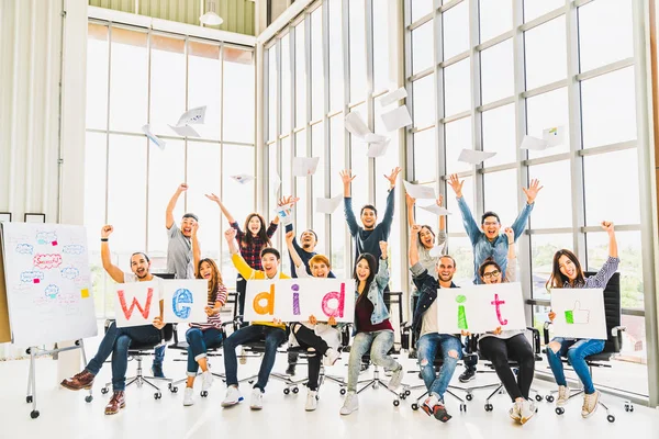 Multiethnic Diverse Group Happy Business People Cheering Together Celebrate Project — Stock Photo, Image