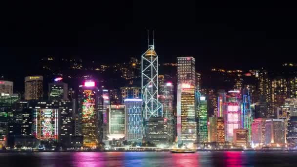 香港维多利亚港灯光交响曲夜景 Uhd 延时城市景观在香港维港举行的活动中 缩小效果 — 图库视频影像