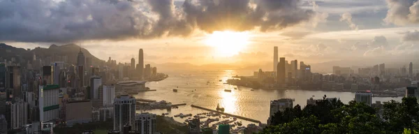 Panoramisch Landschap Stadsgezicht Van Hong Kong Island Victoria Harbour Kowloon — Stockfoto