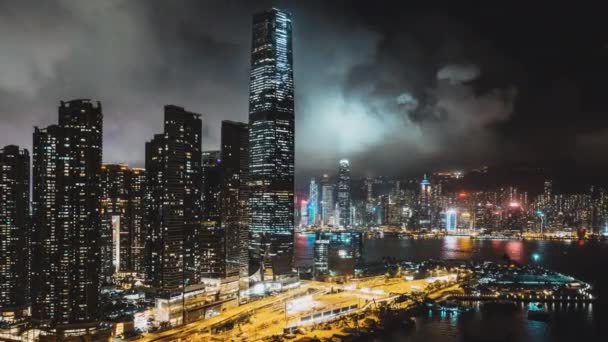 Uhd Iperlapse Time Lapse Hong Kong Paesaggio Urbano Notte Victoria — Video Stock