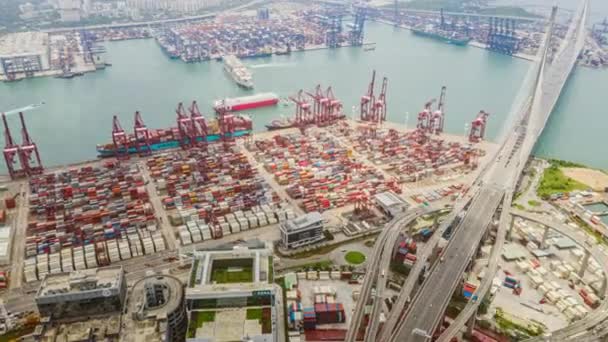 Uhd Hyperlapse Zeitraffer Des Industriegebiets Des Hongkong Hafens Mit Frachtcontainerschiffen — Stockvideo