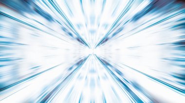 Blur zoom abstract background in blue and white, vanishing point diminishing perspective. Information technology, tech wallpaper, internet connection, or financial business concept clipart