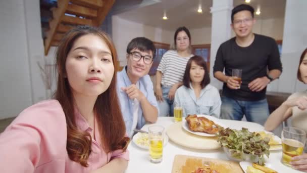 Group Young Asian People Look Camera Remote Video Call Greeting — Stock Video