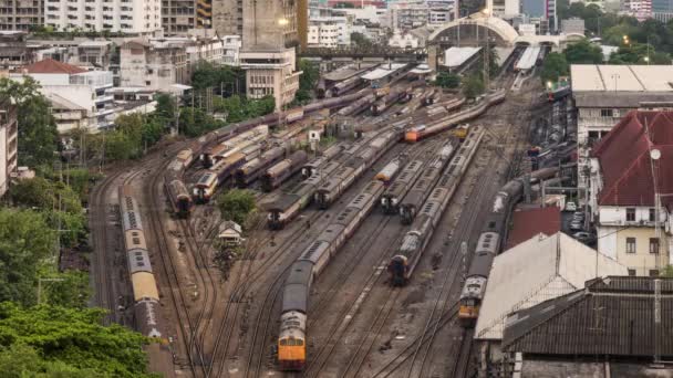 Časová Prodleva Starých Vlaků Parkovajících Nádraží Hua Lamphong Městě Bangkok — Stock video