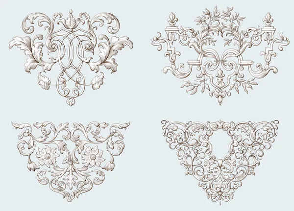 Set di elementi decorativi vintage con ornamento barocco. Stile di incisione — Vettoriale Stock