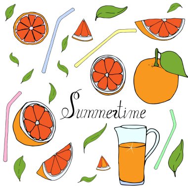 Turuncu tazelik vektör illüstrasyon el çizmek. Mutlu yaz vektör illüstrasyon kutlayın. Mutlu tazelik el çizmek kutusu vektör illüstrasyon kutlamak.