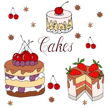 Vektör el beraberlik kutlamak tatil. Doğum günü mutlu illüstrasyon kek vektör çizmek.