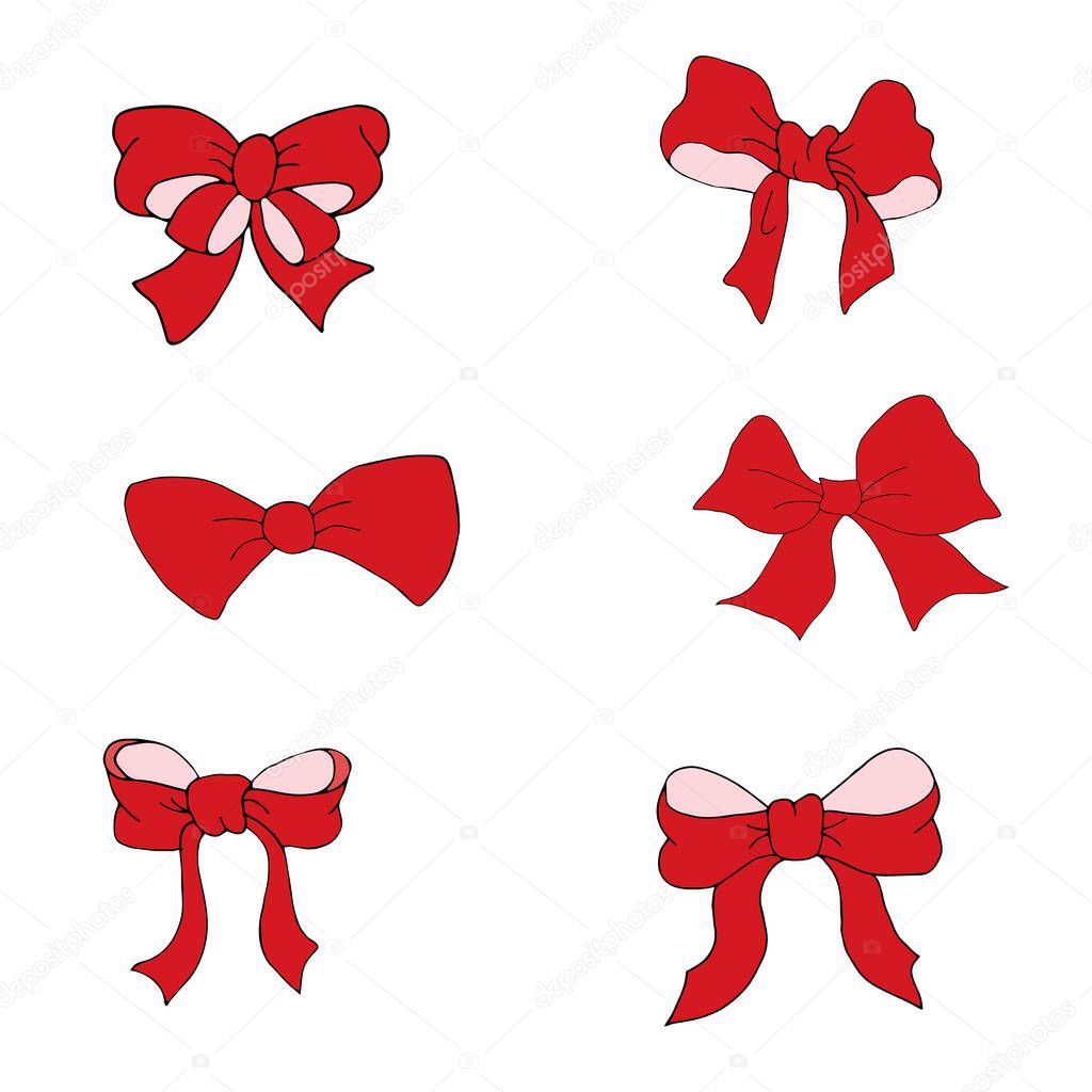 A set of bows handmade vector for creativity. Bows can arrange various items. Vector illustration  hand draw.