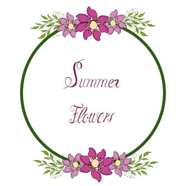 Kart Şablonu Doodle çiçekler fantezi Vektör el çizmek illüstrasyon Eps10 tebrikler için. Mutlu ruh hali vektör illüstrasyon kutlayın. Yuvarlak bir arka planda, metninizi. 